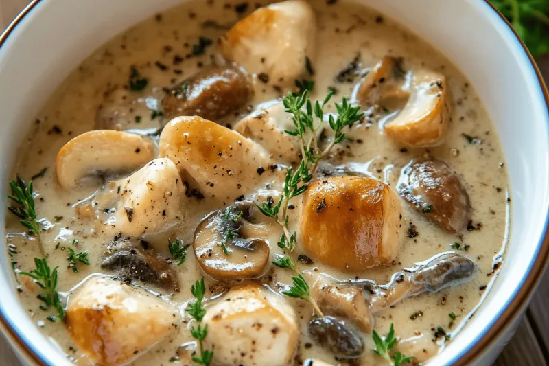 Cremige Hühner- Und Wildreissuppe Mit Champignons