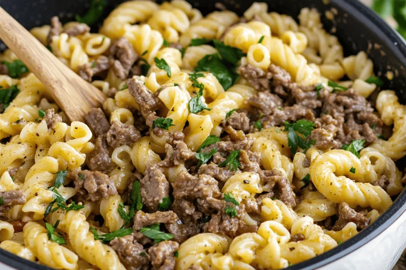 Crockpot Philly Cheesesteak Pasta Auflauf