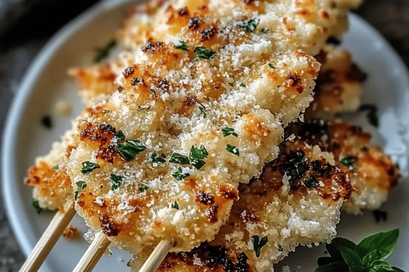 Knoblauch Parmesan Hähnchen Spieße