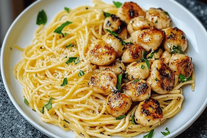 Knoblauchbutter Hähnchen Mit Zitronen Parmesan Pasta