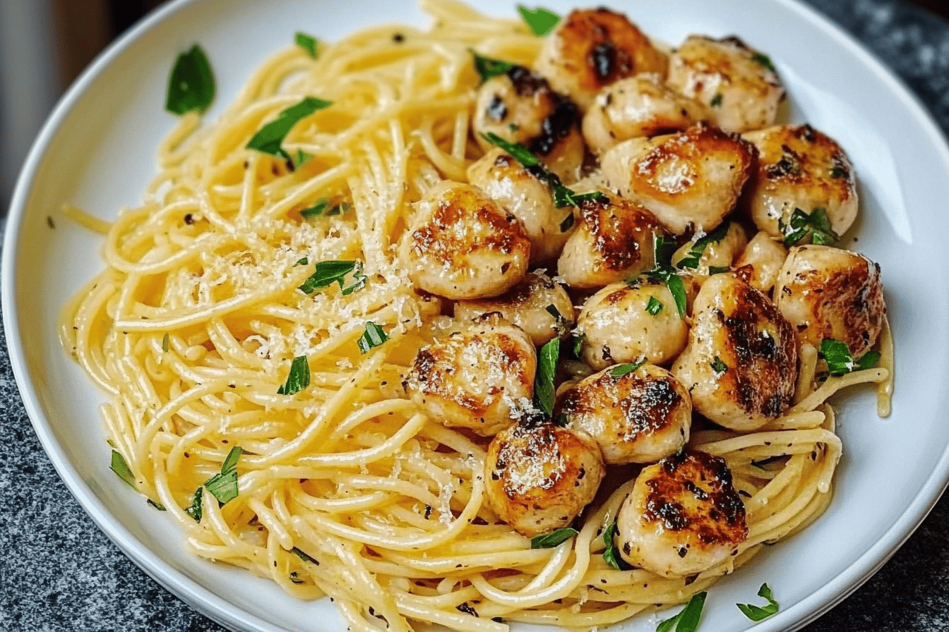 Knoblauchbutter Hähnchen Mit Zitronen Parmesan Pasta