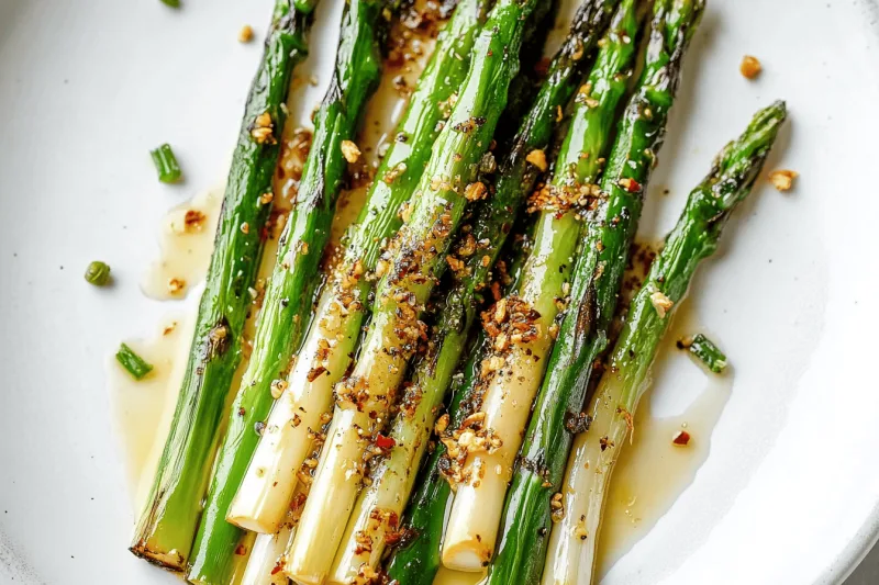 Pfanne Gerösteter Spargel Mit Sojasauce Und Knoblauch