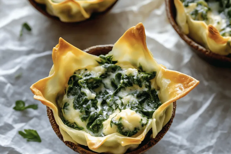 Spinat Und Artischocken Dip Wonton Tassen