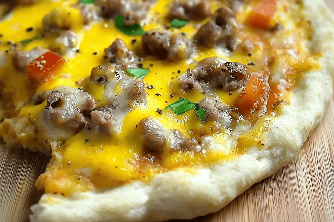 Würzige Wurstsoßen Frühstückspizza