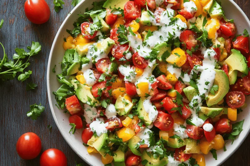 Avocado-Mais-Tomaten-Salat Mit Cremigem Koriander-Limetten-Dressing