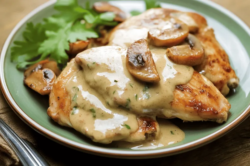 Pollo En Salsa Blanca Con Champiñones