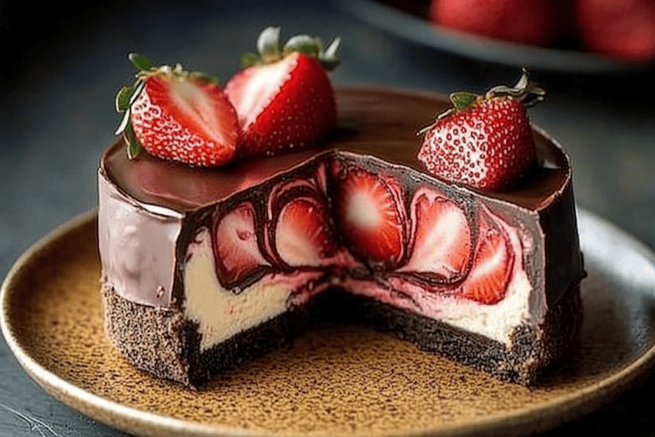 Chocolate Strawberry Swirl Cheesecake
