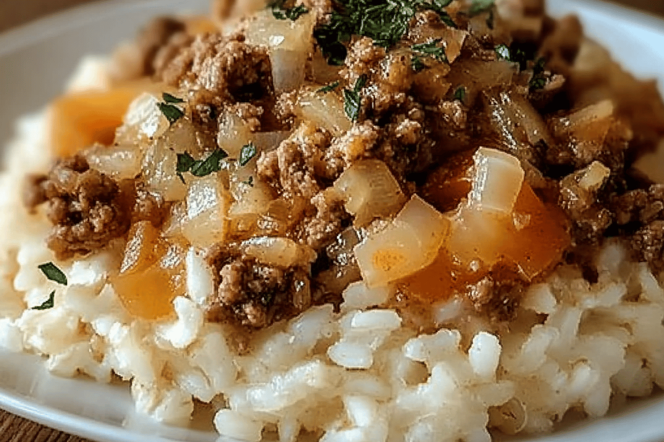 French Onion Ground Beef And Rice Casserole