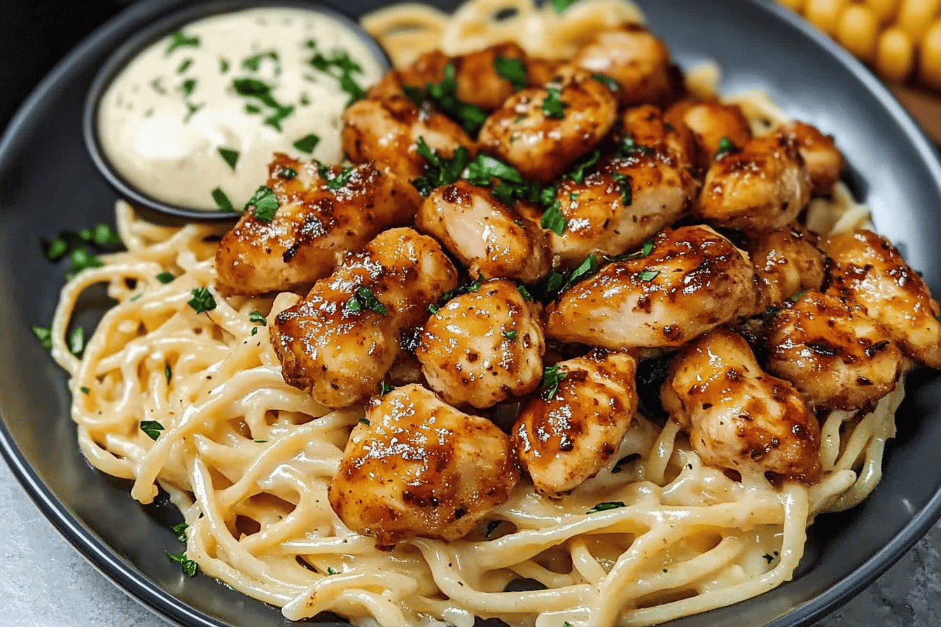 Honey Pepper Chicken And Garlic Cream Pasta
