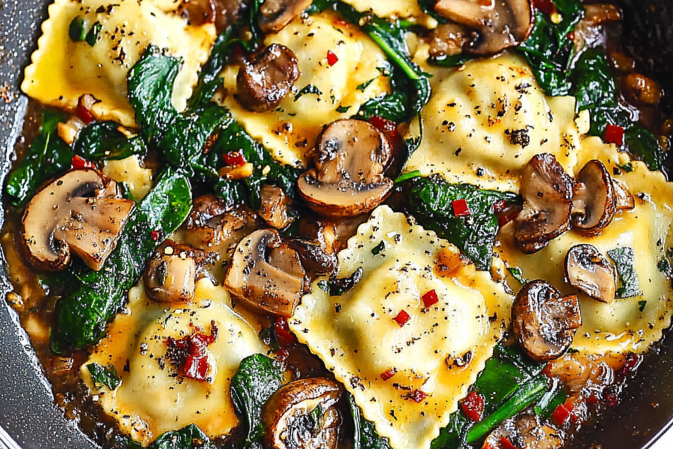 Mushroom Ravioli With Spinach