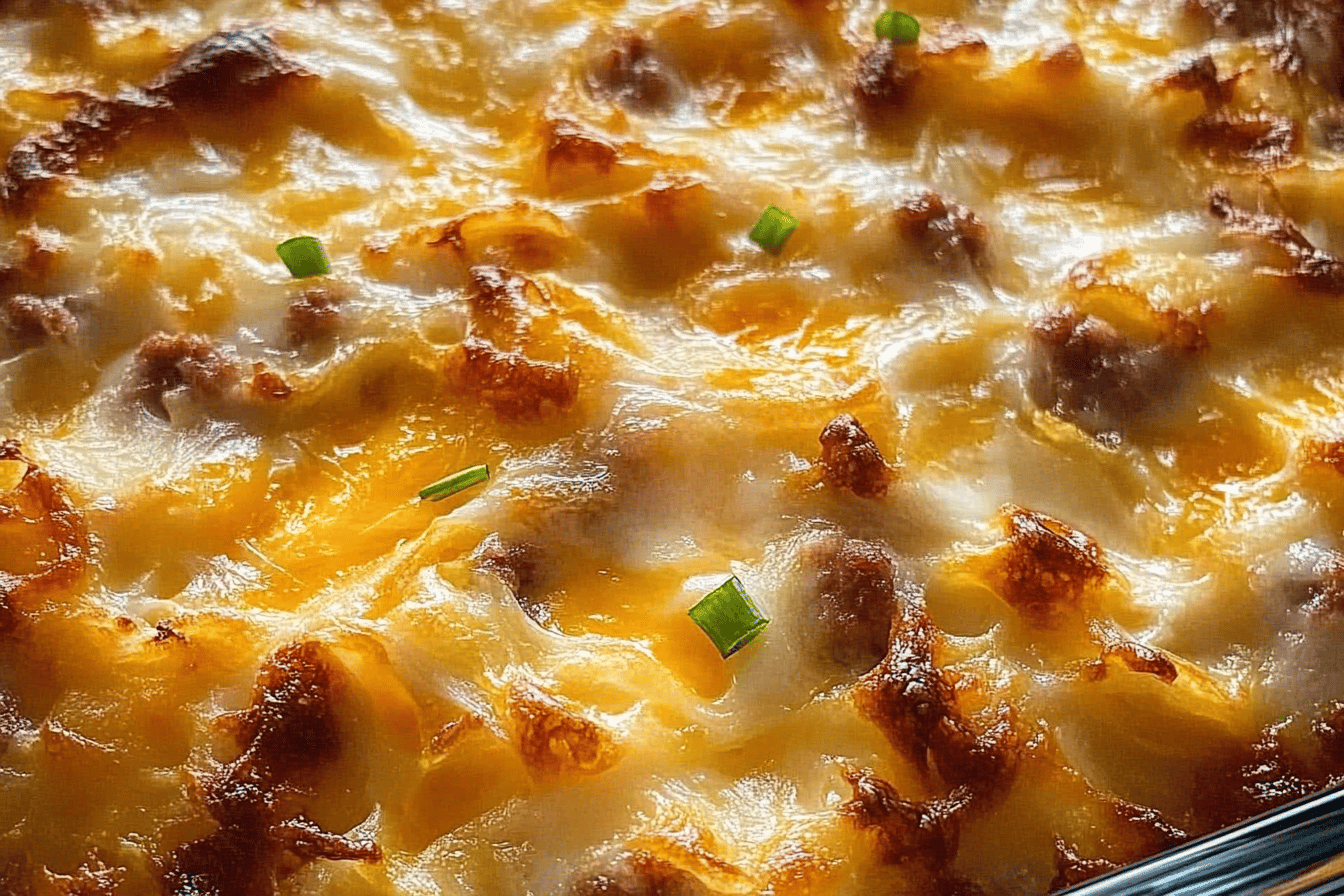 Sausage, Egg And Cream Cheese Hashbrown Casserole