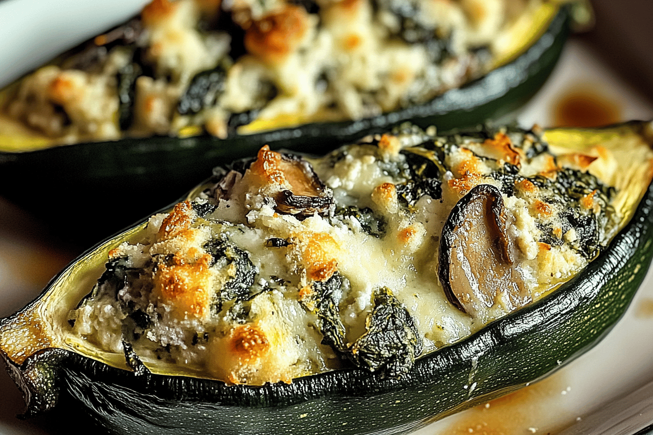 Spinach Mushroom And Ricotta Stuffed Zucchini