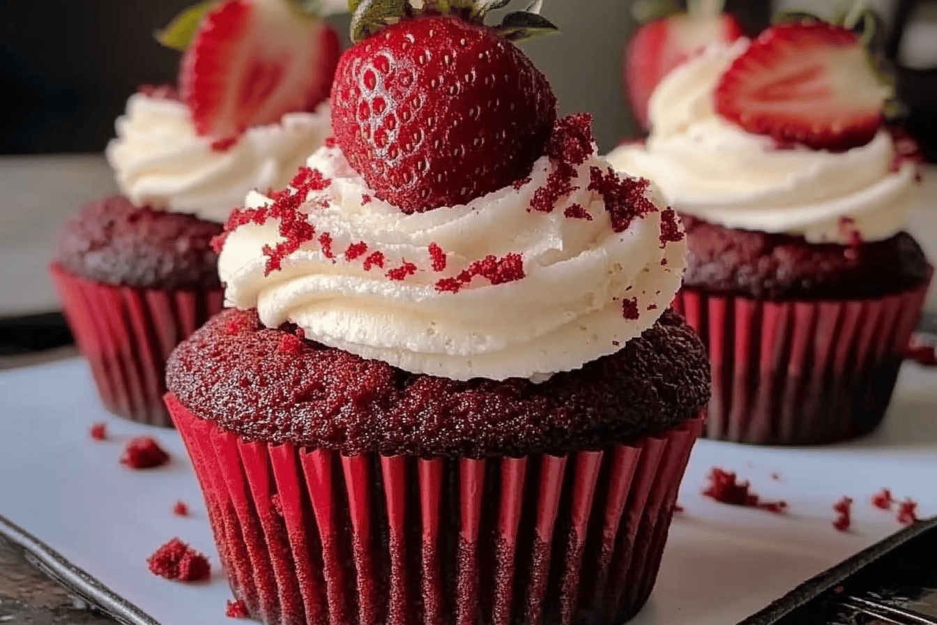 Strawberry Cheesecake Velvet Cupcakes