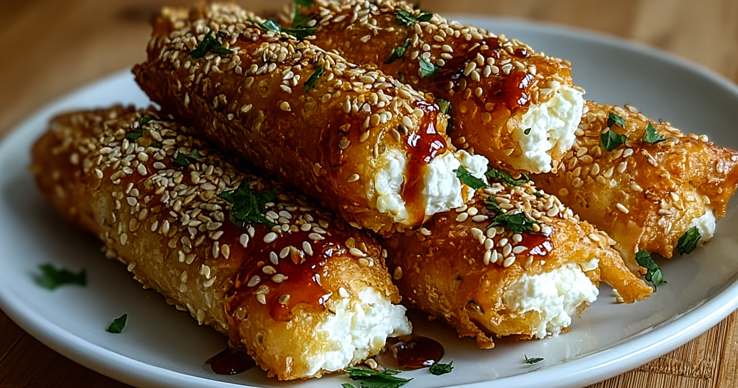 Crispy Oven Fried Feta Rolls with Zesty Chili Honey