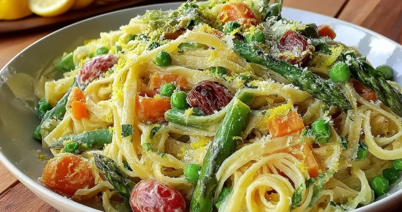 Fresh Spring Vegetable Pasta Primavera Recipe with Easy Creamy Lemon Sauce