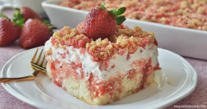 Indulge in This Irresistible Strawberry Crunch Poke Cake
