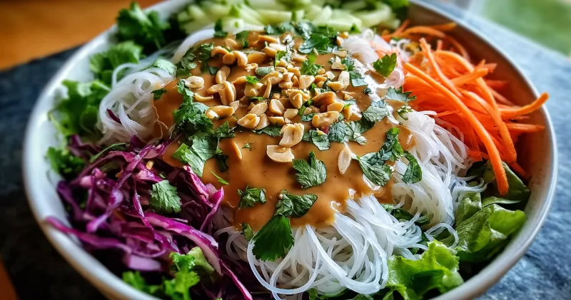 The Ultimate Spring Roll Salad with Peanut Dressing