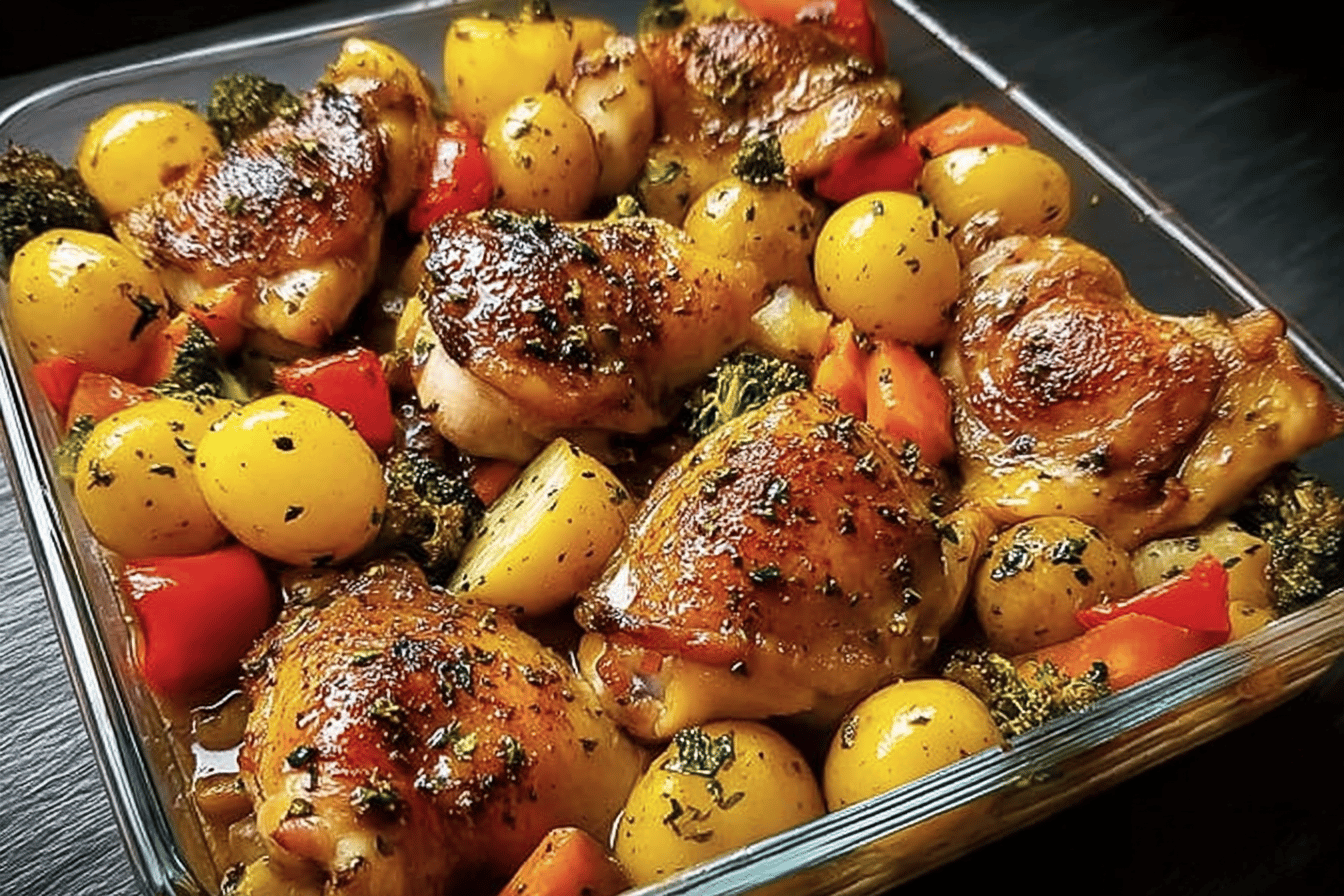 Herb Roasted Chicken Thighs With Potatoes & Veggies